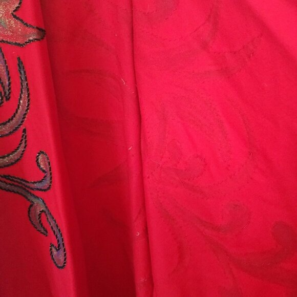 Vintage Handmade Wool Red Beaded Poncho Shawl Long Flowy Geometric Floral - Picture 6 of 13